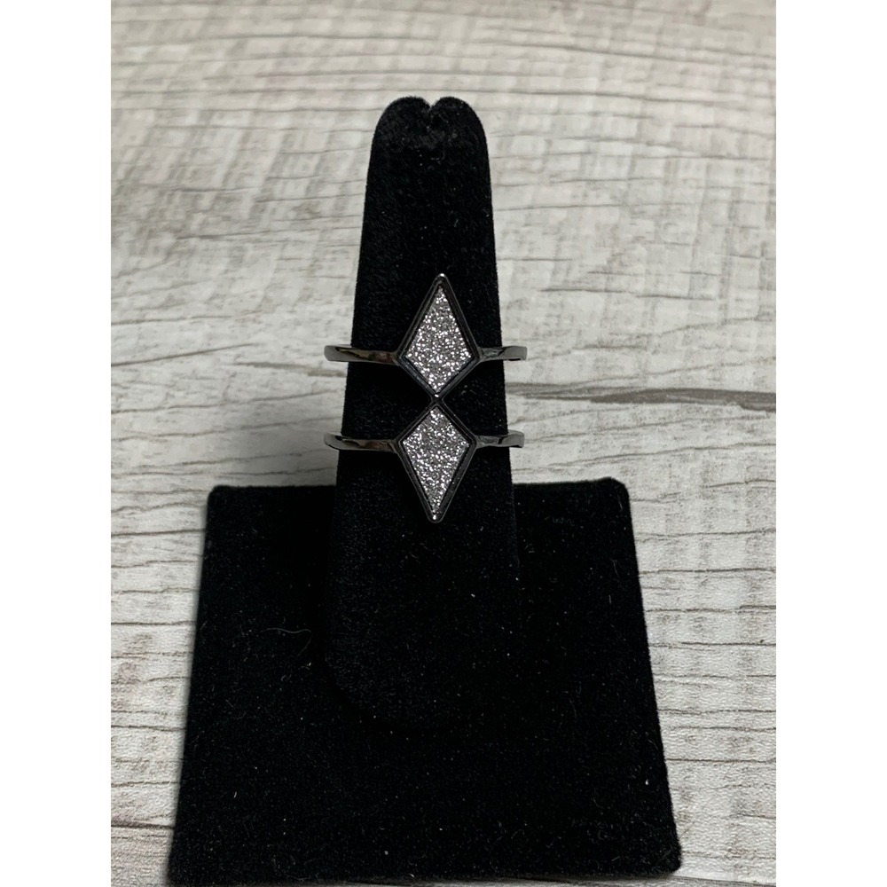 Gunmetalโ Double Band Geometric Diamond Glitter Statement Ring Size 8.5